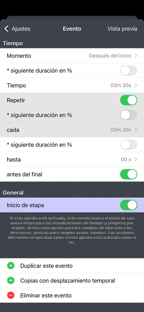¿Cómo alterno 1 minuto 30 segundos y 2 minutos?