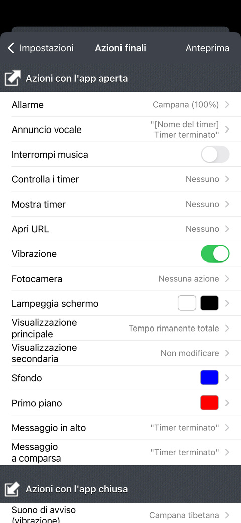 Scegli le azioni finali