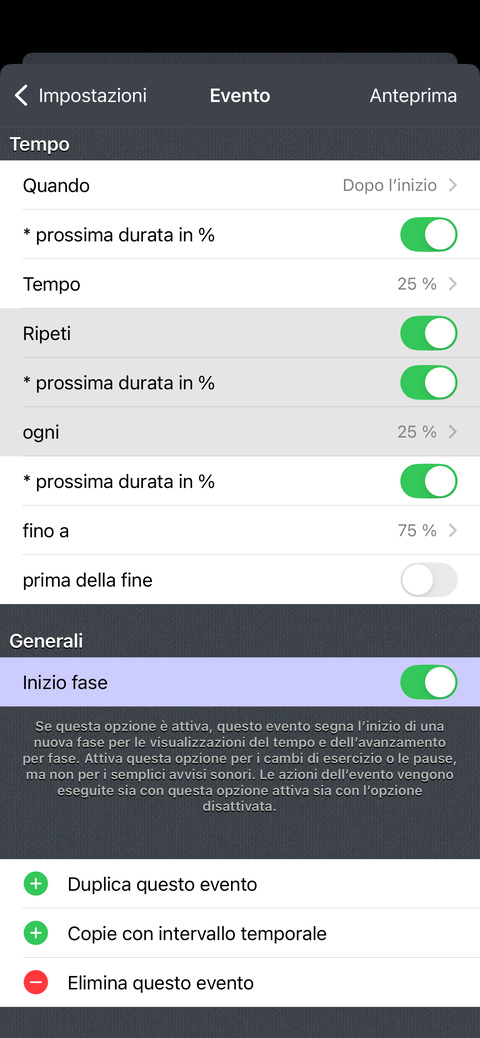 Come segnalo il 75%, 50% e 25% del tempo rimanente?