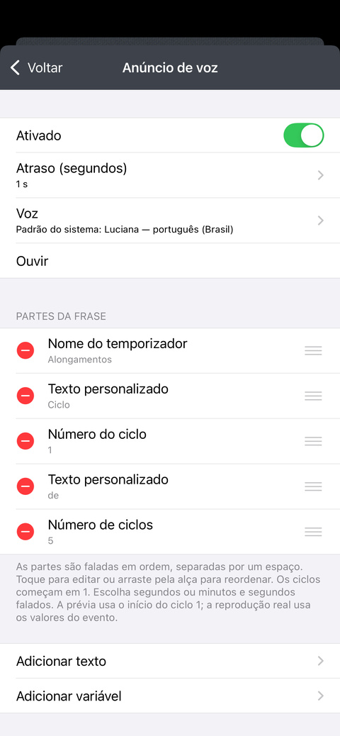 Crie instruções faladas