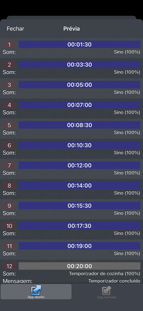 Como alternar 1 minuto e 30 segundos e 2 minutos?